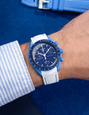 Curved Vertech Rubber Strap - White & Blue Stitches - OM Luxury